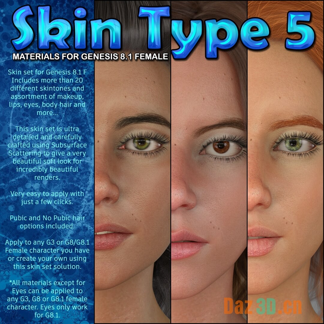 Exnem Skin Type 5 For Genesis 81 Female 肤质5型适用于81女性daz模型网 